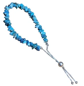 Turquoise Chip Lariat Sterling Bracelet Kingman Adjustable Southwestern Gift - Picture 1 of 9