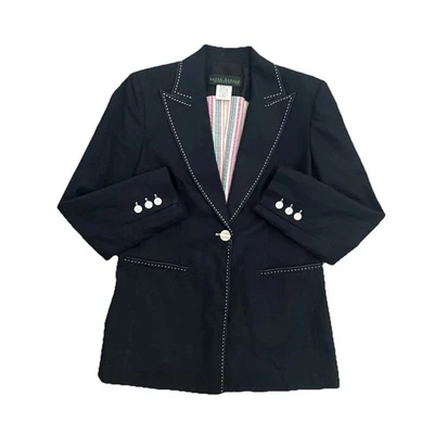Harvé Benard винтажный Y2K темно-синий льняной смеси блейзер размер 6 жемчуг кнопки классический - Изображение 1 из 4