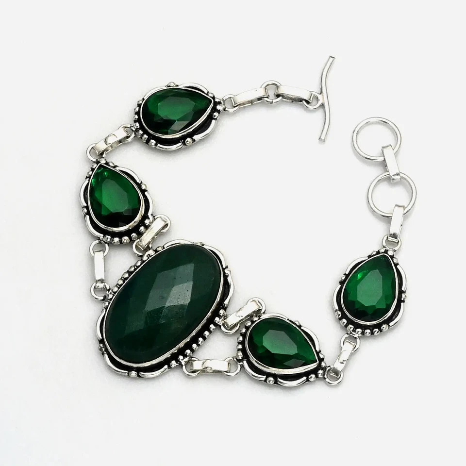 Pulsera étnica de piedras preciosas de cuarzo verde esmeralda simulada joyería 27 Gms AB 26179 Foto 1 de 1