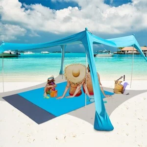 Family Beach Tent with 4 Aluminum Poles,10x10 FT,with A Floor Mat,UPF50+Portable - Picture 1 of 7
