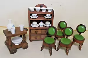 Puppenhaus Möbel Esszimmer Stühle Teewagen Holz Sevi Italy stilisiert 50er /60er - Bild 1 von 15