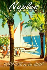Póster de viaje Naples Florida Collier County Paradise Coast Golfo estampado artístico 387 - Imagen 1 de 2