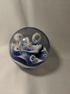Vintage Art Glass, Cobalt Blue & White Teardrop, Ribbon, Waves, Bullicante - Picture 1 of 3