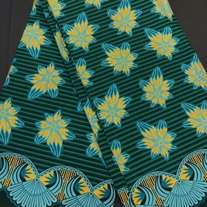 African fabric, Ankara fabric, Metallic gold glitter, Emerald floral print - Picture 1 of 2