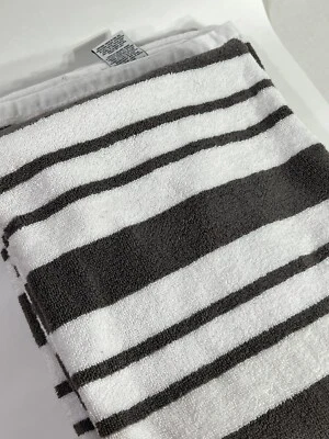 Juego 2 Toallas de Baño Martex, 25” X 50” Gris Blanco Rayas NUEVO 100% Algodón Foto 1 de 4