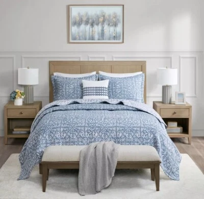 Madison Park Signature Harmony 4pc Oversized Reversible Matelasse Coverlet Blue - Image 1 of 4
