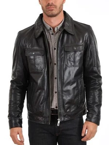 New Men Jacket 100% Genuine Real Lambskin Leather Handmade Biker Motorcycle 52 - Picture 1 of 4