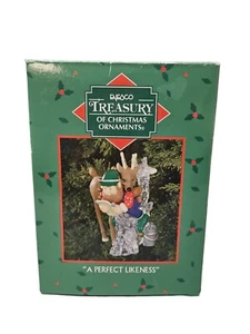 Vintage Enesco Treasury Of Ornaments "A Perfect Likeness" Elf & Reindeer - Picture 1 of 6