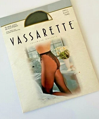 Колготки Vassarette цветочные кружевные с высоким вырезом черные маленькие - Изображение 1 из 4