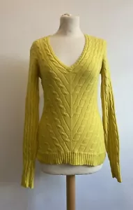 Ralph Lauren Black Label Jumper Size M 100% Cashmere Yellow Cable Knit Slim Fit - Picture 1 of 7