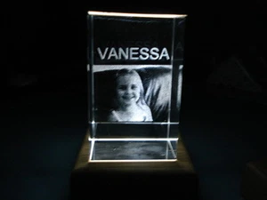 LASER PHOTO ENGRAVED PERSONALIZED CRYSTAL GIFT FAMILY KIDS PETS 2D-3D  S - Picture 1 of 12