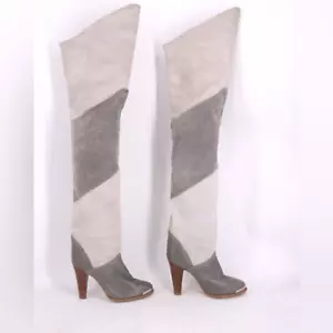 VINTAGE- Zodiac- Chevron Over the Knee Grey Suede Leather Boots, Size 6.5 - Picture 1 of 16