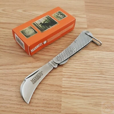 Marbles Folding Knife 2.75" Stainless Steel Hawkbill Blade Stainless Handle 409 - Image 1 of 4