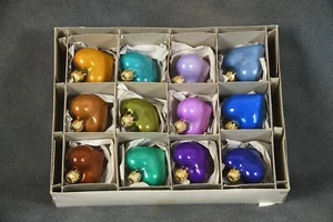 VTG West Germany 12 Hand Blown Glass Heart Christmas Ornaments in Original Box - Picture 1 of 11