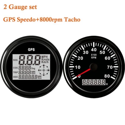 Комплект из 2 датчиков черный GPS-спидометр тахометр 8000 об/мин красный светодиод для автомобиля лодки грузовика - Изображение 1 из 4