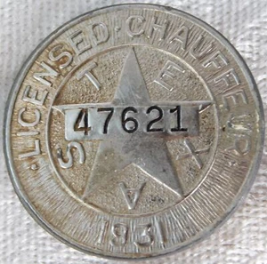 Vintage 1931 Texas State Chauffeur License Car Taxi Badge - Picture 1 of 2