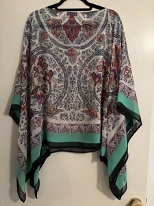 ETRO Milano Beautiful Printed 100% Silk Poncho Tunic Caftan OS Multicolored - Picture 1 of 12