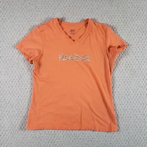 reebok womens medium short sleeve v-neck solid orange shirt - Picture 1 of 4