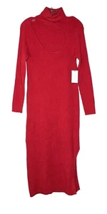 Eloquii Womens Cut Out Turtleneck Sweater Dress Size 14/16 Red Side Slit Ribbed - Picture 1 of 11