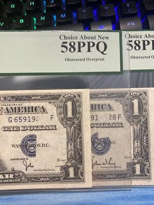 2 errores estrechos consecutivos $1 1935D sobreimpresión obstruida 58PPQ UNC ¡¡Súper raros!! Foto 1 de 4