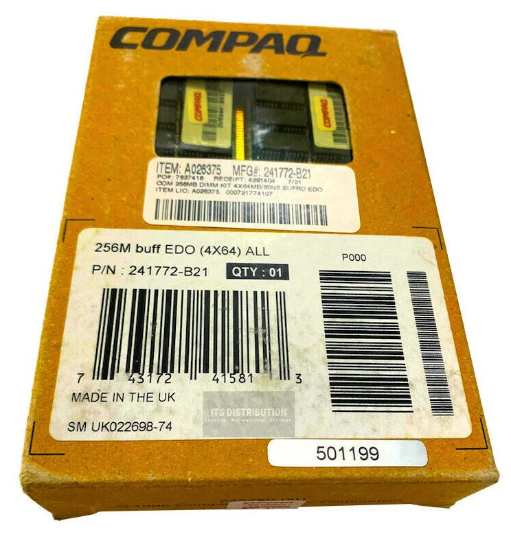 241772-B21 I GENUINE New Sealed HP Compaq 256MB EDO DRAM Memory 4 x 64MB ECC - Image 1 of 3