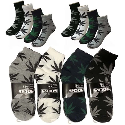 New 6 12 Pairs Mens Womens Cotton Marijuana Weed Leaf Casual Low Cut Socks 9-13 - Image 1 of 4