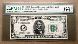 1928A $5 FRN NEW YORK Fr. 1951-B / PMG 64 EPQ Ser# B 24296060 A - Picture 1 of 3