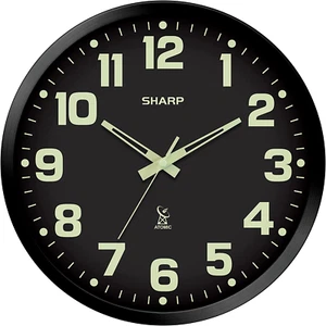 Glow in Dark Atomic Analog Wanduhr 12" Uhr mit schwarzem Rahmen setzt automatisch - Bild 1 von 10