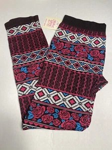 faded glory girls thick fashion leggings size large 12 16 pink blue roses - Picture 1 of 4