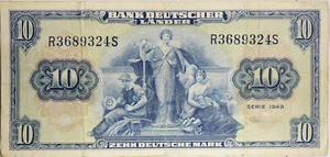 1949 10 Mark West Germany Banknote Pick 16a - Picture 1 of 2
