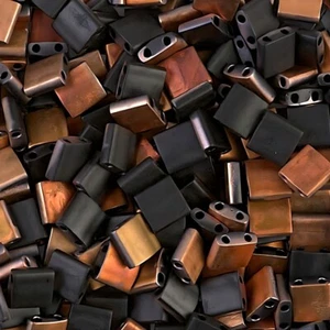 Miyuki Tila Beads 5mm 2-hole Square Sunset Matte Black 7.2GM - Picture 1 of 2