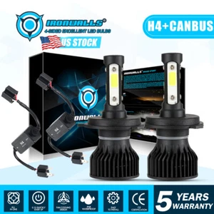 4 Sides H4 HB2 9003 LED Headlight Kit High Low Beam Bulbs 6000K+Canbus Adapter - Picture 1 of 12