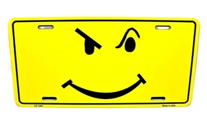 DEFIANT SMILEY EMOJI HAPPY FACE EMOTICON METAL CAR LICENSE PLATE. SMILE BE HAPPY - Picture 1 of 15