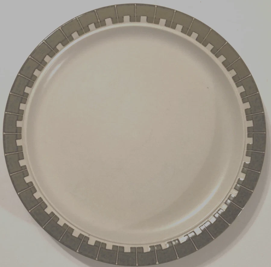 KASUGA Moonglow Patio Round White Green Trim Platter Vintage Chop Plate 12 1/4" - Image 1 of 3