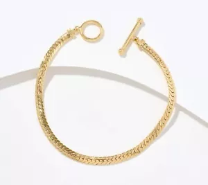 6.75" Herringbone Cuban Chain Bracelet Toggle Clasp Real 14K Yellow Gold QVC - Picture 1 of 2