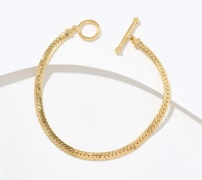 6.75" Herringbone Cuban Chain Bracelet Toggle Clasp Real 14K Yellow Gold QVC - Image 1 of 2