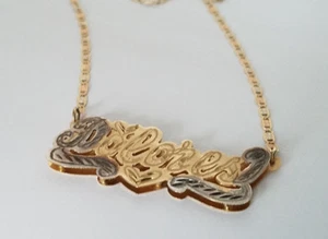 14K Gelbgold "Dolores" Schriftzug Namensschild Halskette doppelt vergoldet - Bild 1 von 7