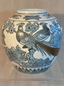 Gold Imari Glas 6" blau und weiß Pfau handbemalt Japan Kupfer Intarsien - Bild 1 von 11