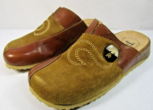 Think! Ladies Clogs size 8 Brown Leather/ Suede With Big Button - Picture 1 of 5