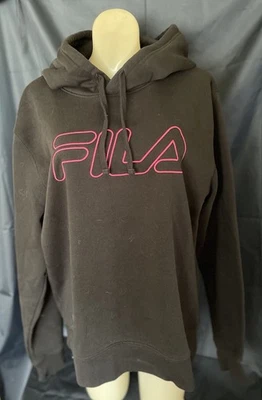 Sudadera con capucha FILA XL polar de peso medio negra con logotipo rosa neón para mujer Foto 1 de 4