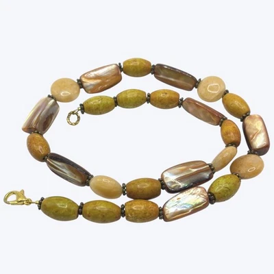 Collar Medios Mezcla Concha Teñida Perlada Piedra Cuentas Tono Tierra Hecho a Mano Boho Foto 1 de 4