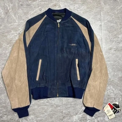Schott Leather Suede Blouson Jacket Size 42 90s Blue Beige Zip Fashion New W/Tag - Image 1 of 4