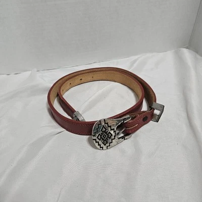 De colección Nocona Para Mujer Cuero Rojo Cónico Cinturón Occidental Azteca Hebilla Plateada Talla 28 Foto 1 de 4