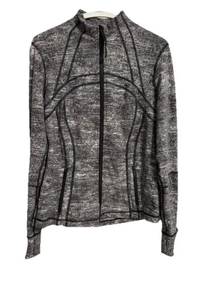Jaqueta Lululemon tamanho 10 Define Rush jacquard preta branca com zíper corrida atlética - Imagem 1 de 4