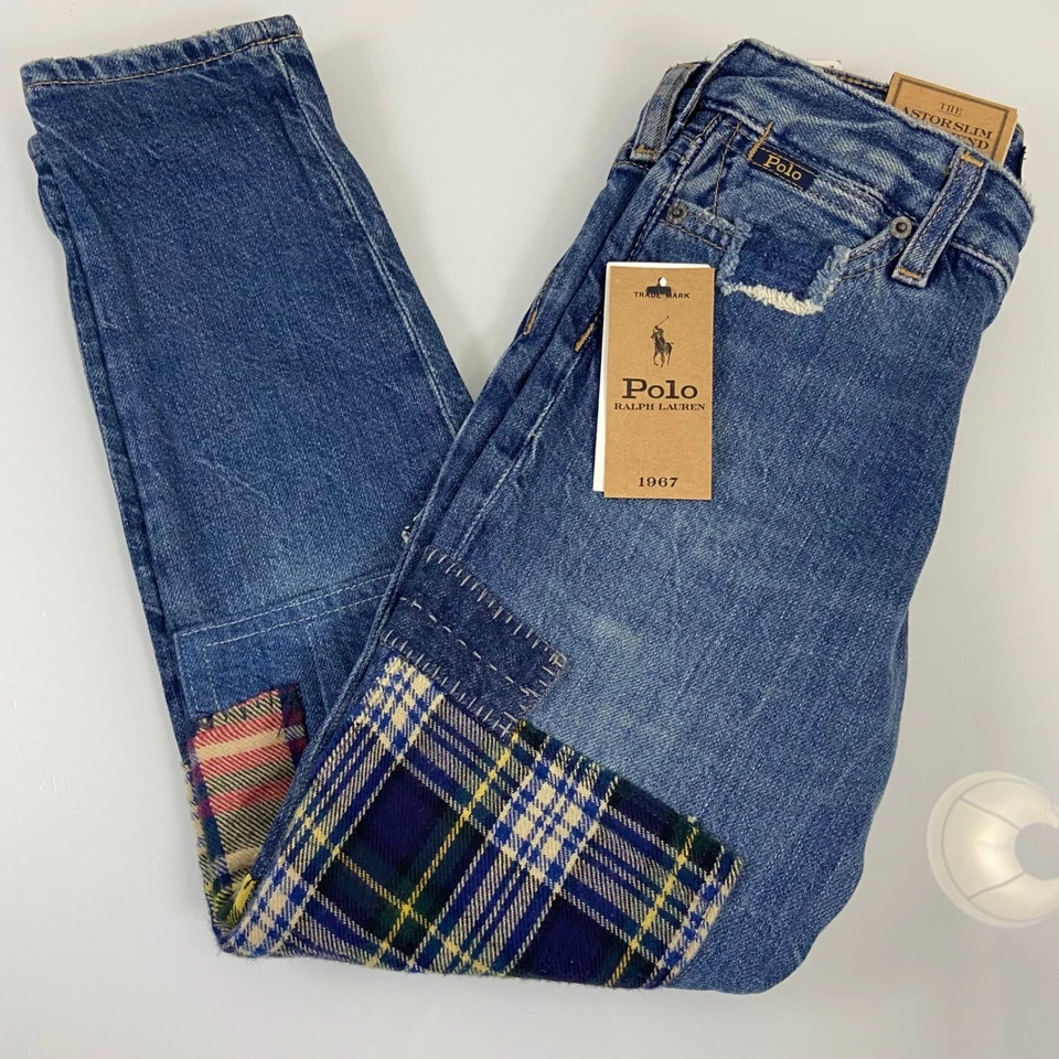 Polo Ralph Lauren Astor Slim Boyfriend Patchwork Jeans Girls Size 6X NEW Preppy - Image 1 of 4