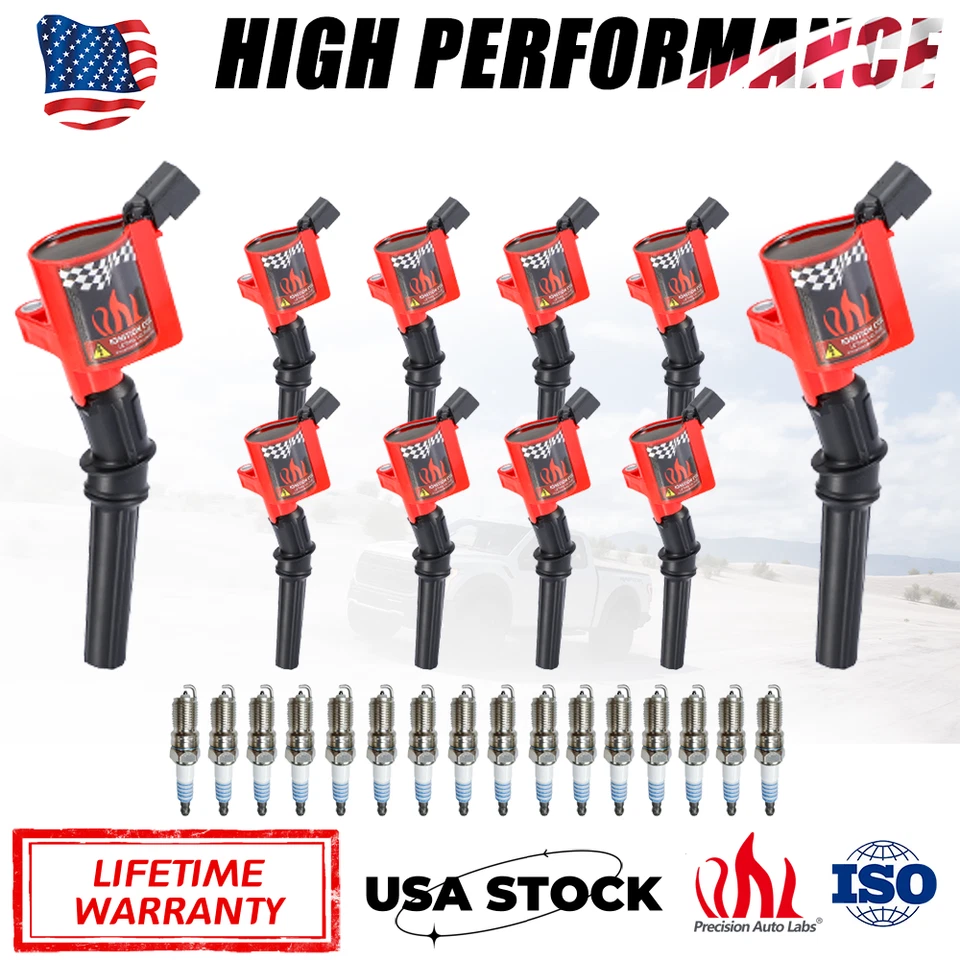 10 Ignition Coil Pack & Iridium Spark Plug For Ford E-350 6.8L V10 DG508 SP479 - Image 1 of 4
