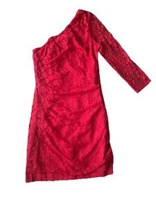 Express rotes Spitzenkleid Damen Größe S One Shoulder Mini figurbetont - Bild 1 von 7