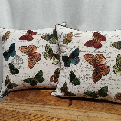 Pier 1 Imports Throw Pillows Embroidered Butterflies Colorful  16x16 READ - Image 1 of 4