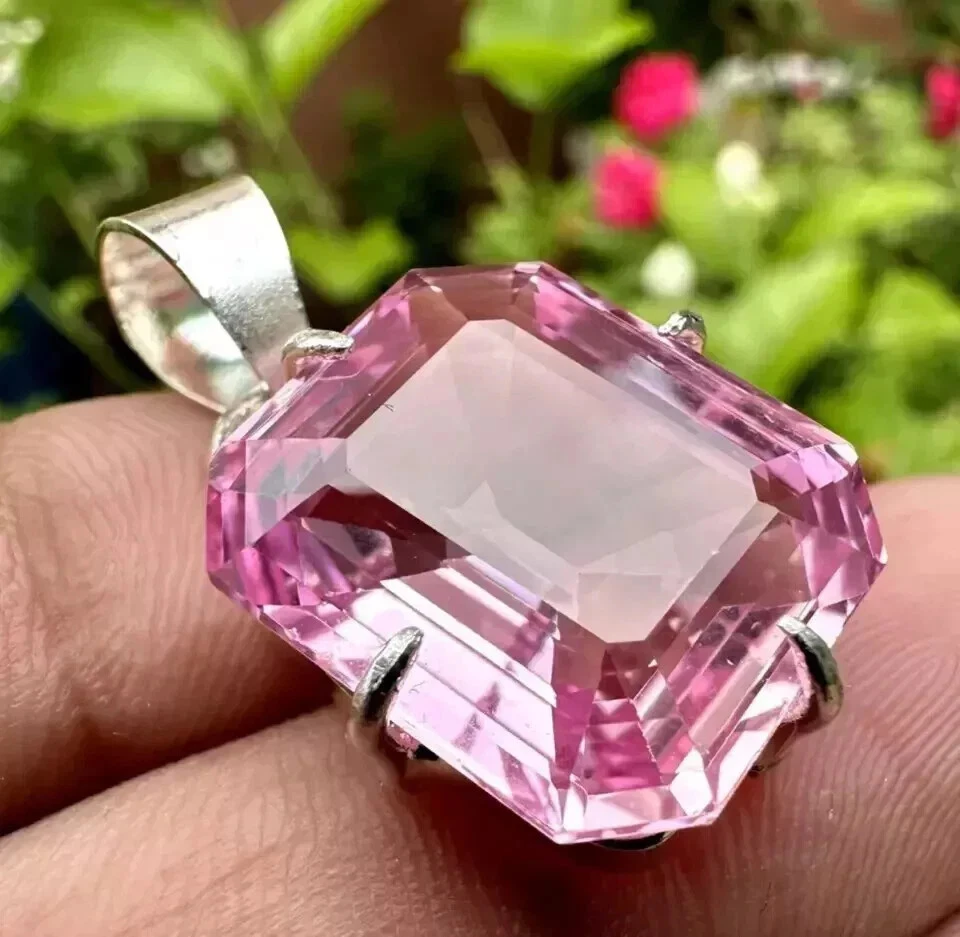 23 CT Natürlich Agl Zertifiziert Smaragd Schliff Padparadscha Saphir 925 Silber - Bild 1 von 4