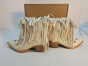 Fringe Tassle Decor Western Boots For Women US 6 White (30713) - Picture 1 of 12